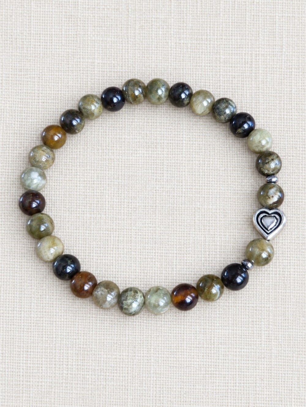 Green Garnet Beaded Stretch Bracelet | Handmade